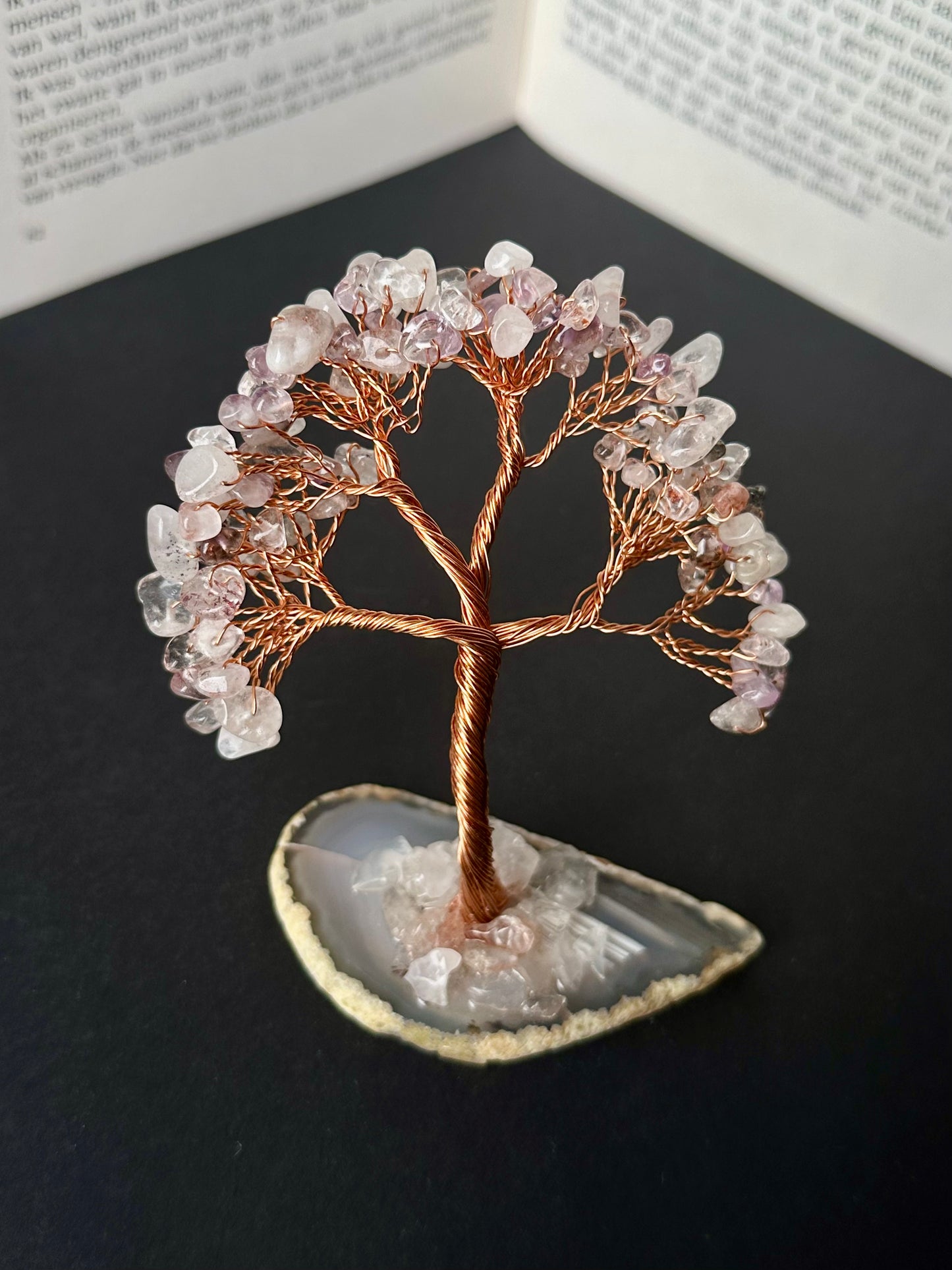 Ametist + Kristal Kuvars + Gül Kuvars Doğal Taş Ağaç (10 CM)