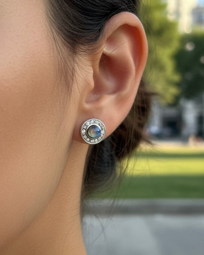 Labradorit Taşlı 925 Ayar Gümüş Küpe .