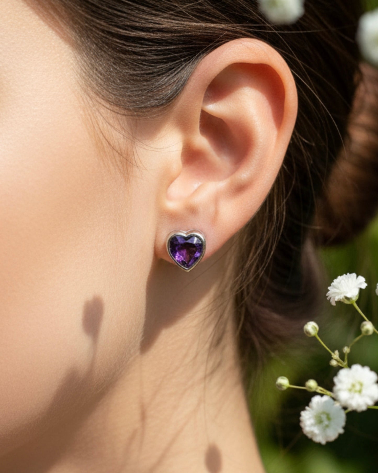 Ametist Taşlı 925 Ayar Gümüş Küpe .