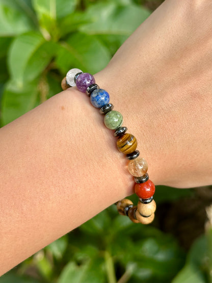 7 Çakra + Rudraska Tohumu Doğal Taş Bileklik N0.35