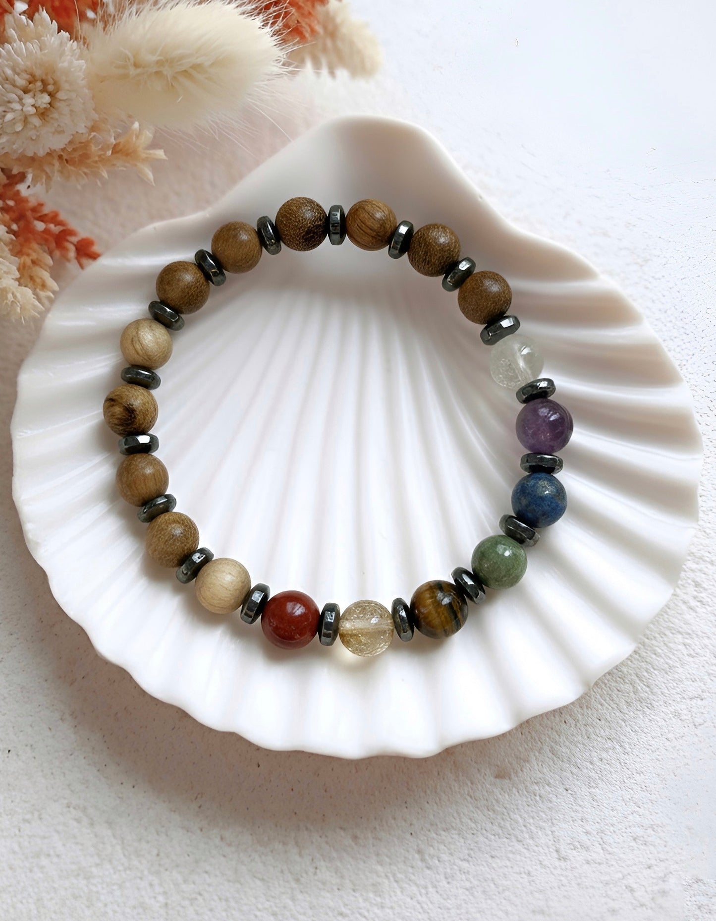 7 Çakra + Rudraska Tohumu Doğal Taş Bileklik N0.35