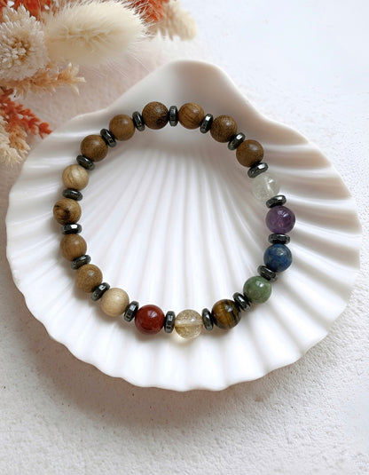 7 Çakra + Rudraska Tohumu Doğal Taş Bileklik N0.35