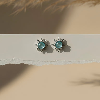 Akuamarin Taşlı 925 Ayar Gümüş Küpe .