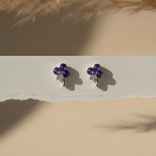 Ametist Taşlı 925 Ayar Gümüş Küpe .