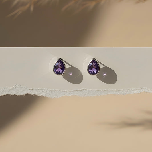 Ametist Taşlı 925 Ayar Gümüş Küpe .