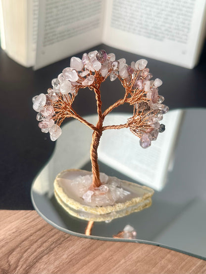 Ametist + Kristal Kuvars + Gül Kuvars  Doğal Taş Ağaç (10 CM)