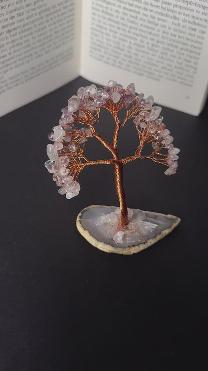 Ametist + Kristal Kuvars + Gül Kuvars  Doğal Taş Ağaç (10 CM)